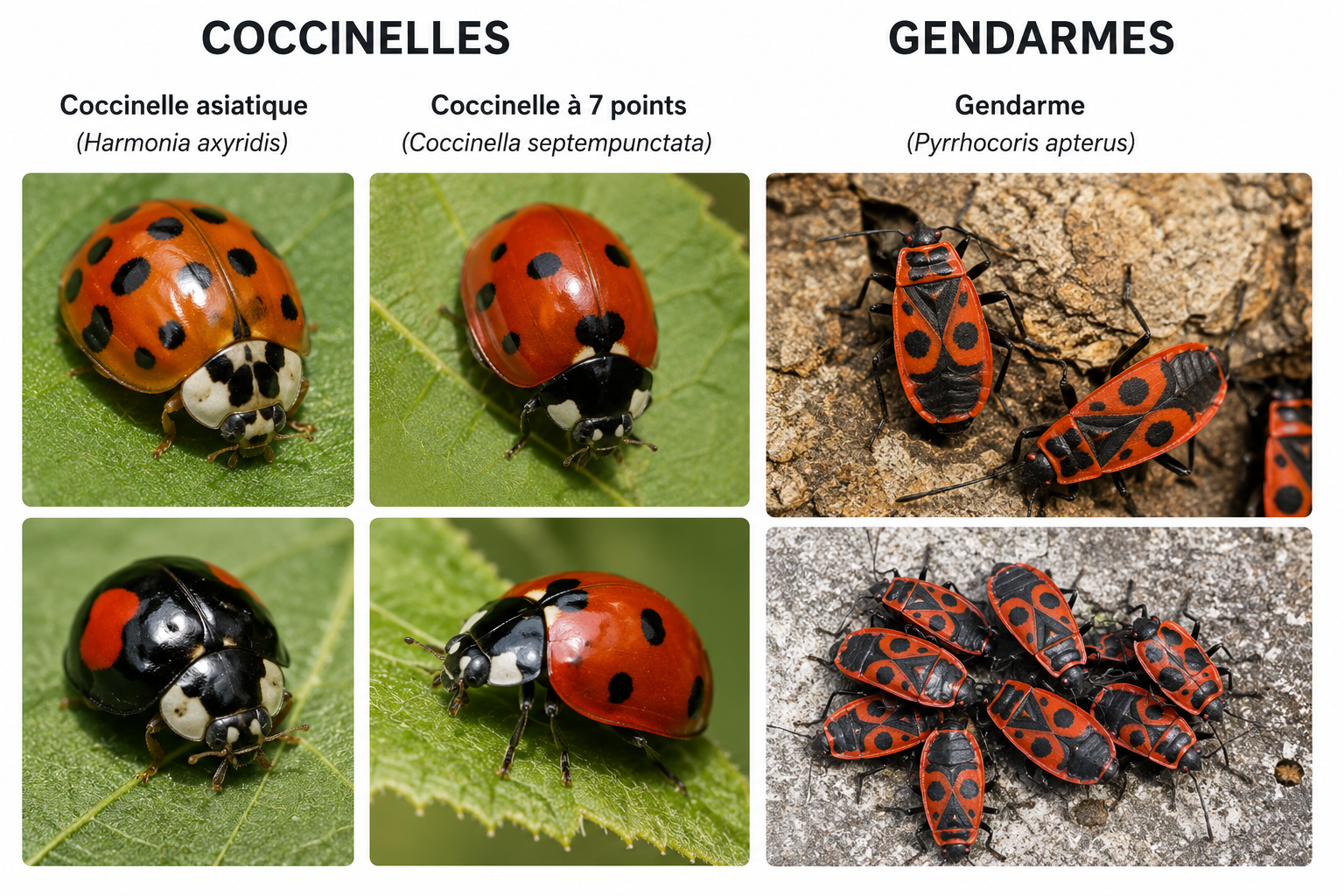Coccinelles asiatiques, coccinelles à 7 points et gendarmes — planche d'identification