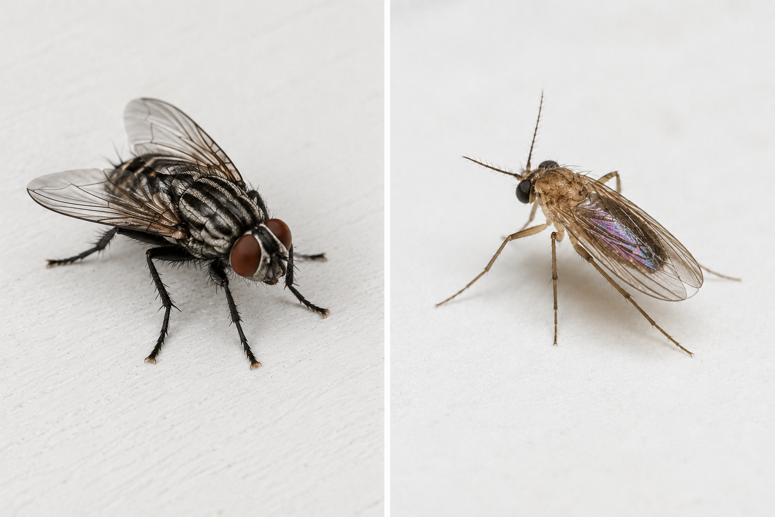 Mouche domestique et moucheron — comparaison