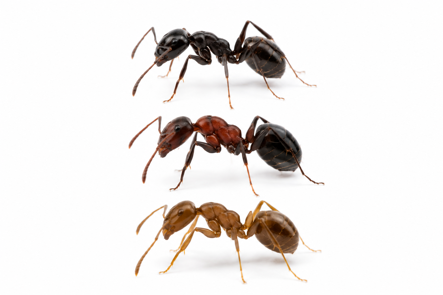 Trois espèces de fourmis communes — comparaison
