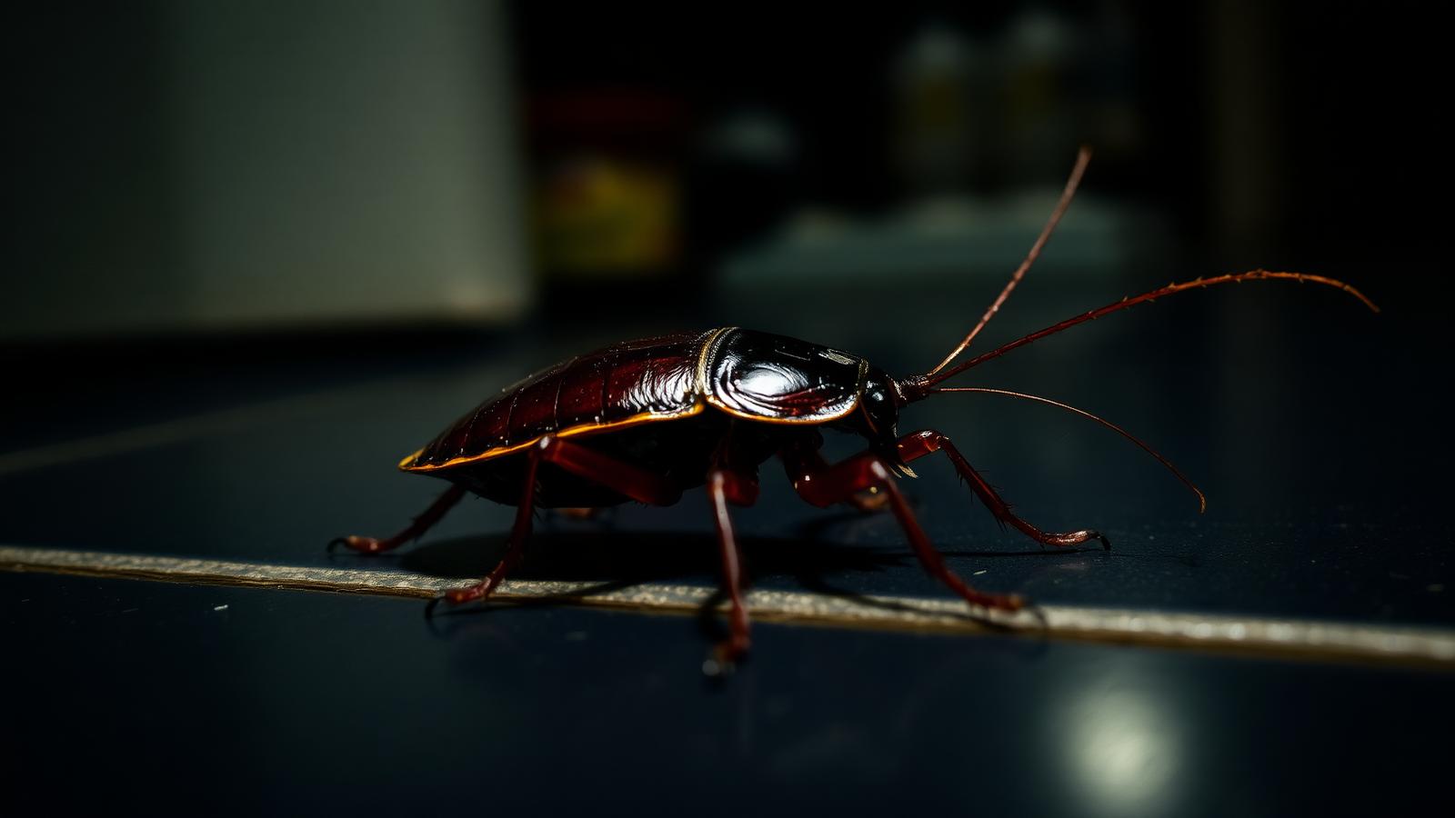 Cafard dans une cuisine, signe d'une infestation de blattes