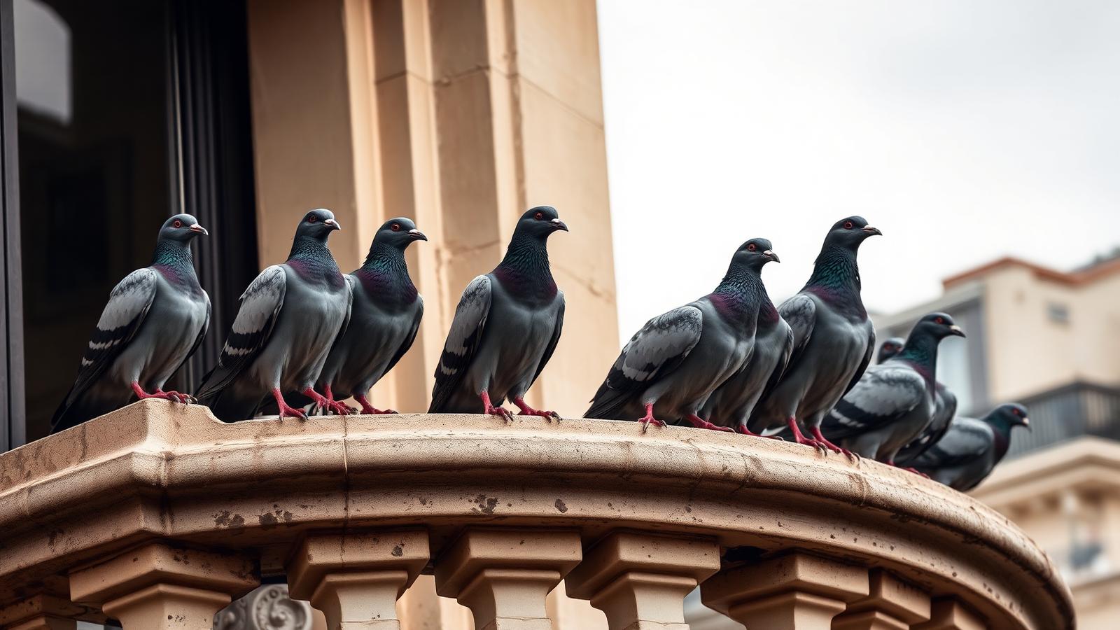 Pigeons installés sur une corniche d'immeuble parisien